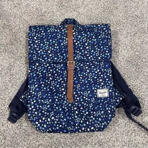 Herschel Supply Company Blue Brown Floral Canvas Flap Magnetic Closure Backpack